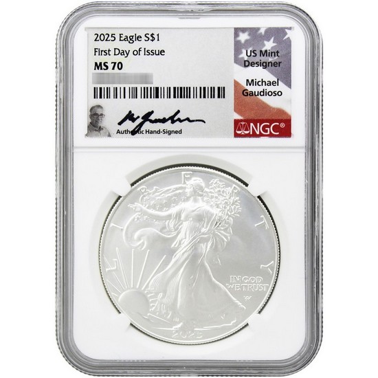 2025 Silver American Eagle Coin MS70 FDI NGC Michael Gaudioso Signed