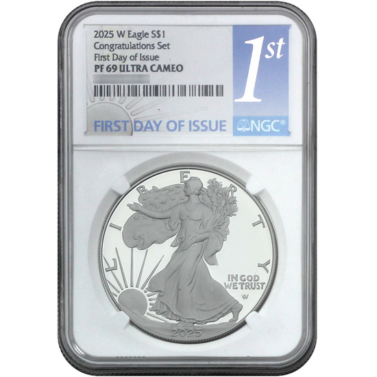 2025 W Silver American Eagle Congratulations Set PF69 UC FDI NGC 1st Label