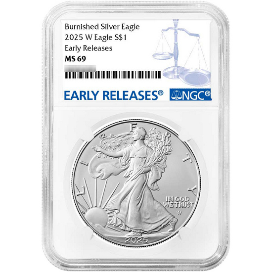 2025 W Burnished Silver American Eagle MS69 ER NGC Blue Label