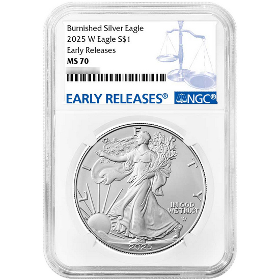 2025 W Burnished Silver American Eagle MS70 ER NGC Blue Label