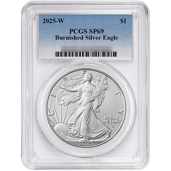 2025 W Burnished Silver American Eagle SP69 PCGS Blue Label