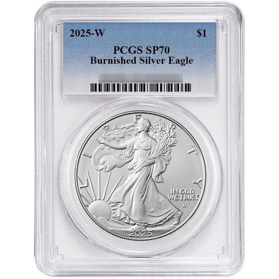 2025 W Burnished Silver American Eagle SP70 PCGS Blue Label