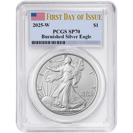 2025 W Burnished Silver American Eagle SP70 FDI PCGS Flag Label