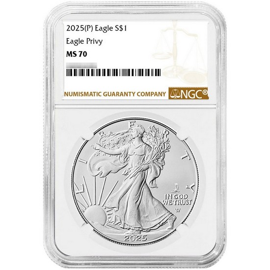 2025 Silver American Eagle Eagle Privy Coin MS70 NGC Brown Label