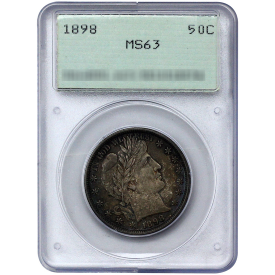 1898 Silver Barber Half Dollar MS63 PCGS Rattler Holder