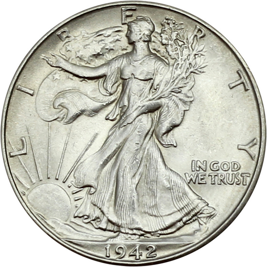 1942 D Silver Walking Liberty Half Dollar BU Condition