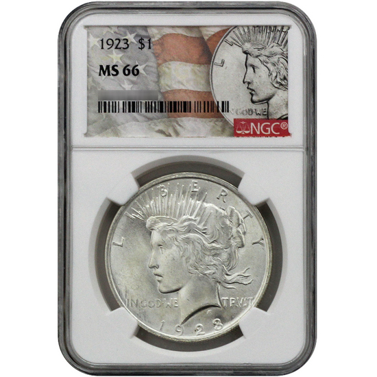 1923 Peace Silver Dollar MS66 NGC Peace/Flag Label