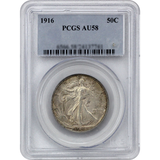 1916 Silver Walking Liberty Half Dollar AU58 PCGS