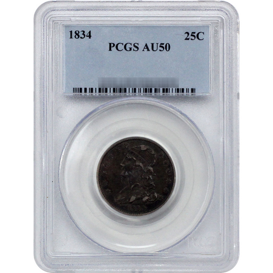 1834 Bust Quarter AU50 PCGS Blue Label
