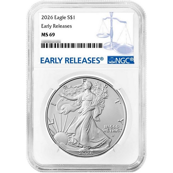 2026 Silver American Eagle Coin MS69 ER NGC Blue Label