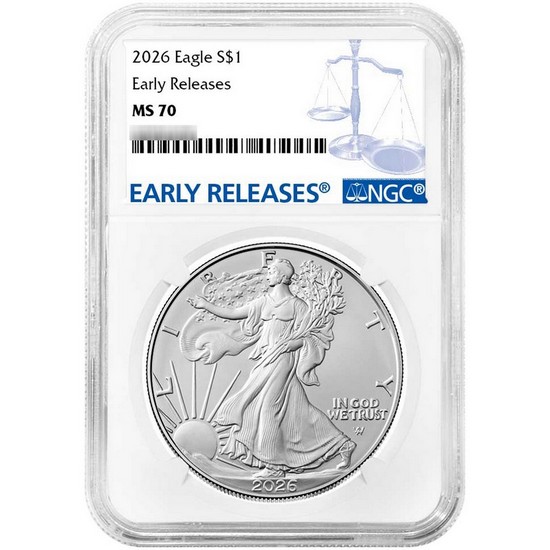 2026 Silver American Eagle Coin MS70 ER NGC Blue Label