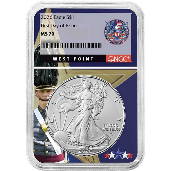 2026 Silver American Eagle Coin MS70 FDI NGC West Point Core