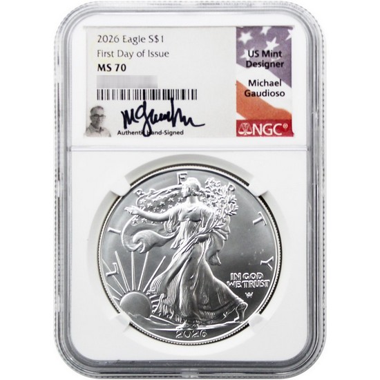 2026 Silver American Eagle Coin MS70 FDI NGC Michael Gaudioso Signed