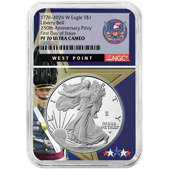 1776-2026 W Silver American Eagle Liberty Bell 250th Anniversary Privy Coin PF70 UC FDI NGC West Point Core