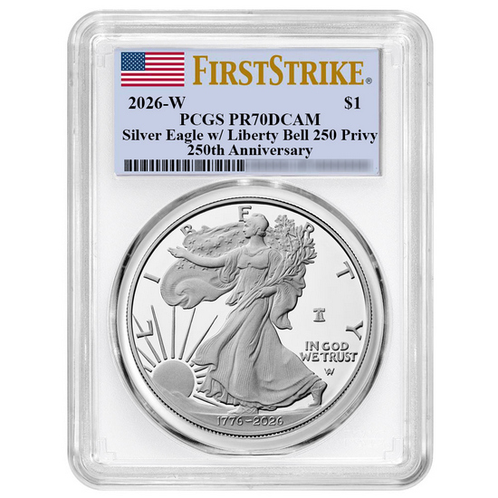 1776-2026 W Silver American Eagle Liberty Bell 250th Anniversary Privy Coin PR70 DCAM FS PCGS Flag Label