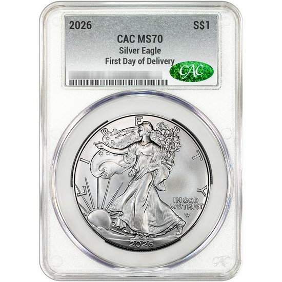 2026 Silver American Eagle Coin MS70 First Day of Delivery CAC Silver Label