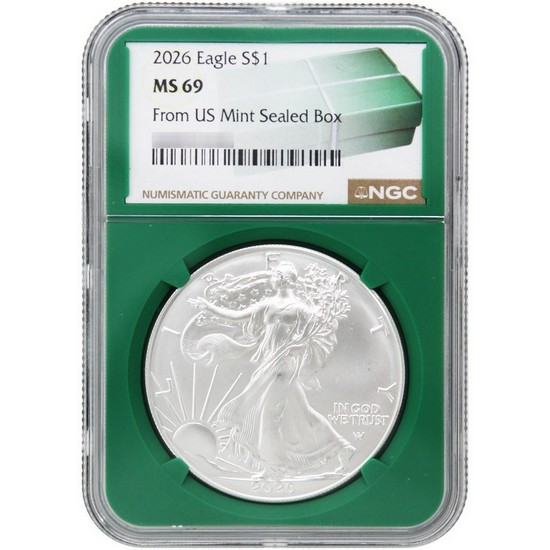 2026 Silver American Eagle Coin MS69 NGC Green Core