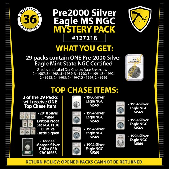 Pre 2000 Silver Eagle MS NGC Mystery Pack #127218