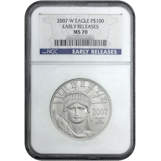 2007 W Platinum American Eagle 1oz Burnished MS70 ER NGC Blue Label