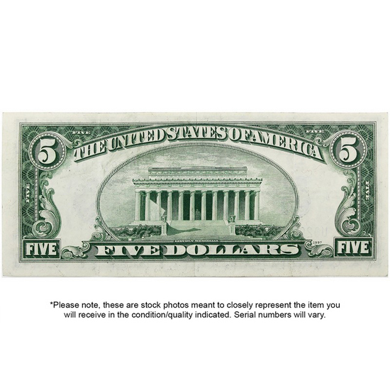 Series 1934 $5 Blue Seal Silver Certificate AU/CU Condition