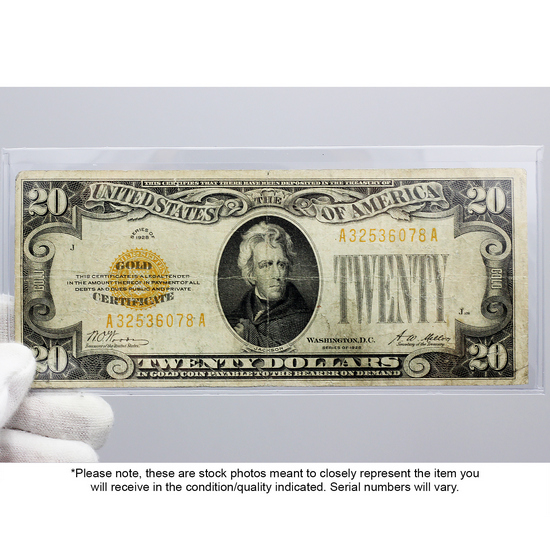 Series 1928 $20 Gold Certificate VG/F Condition