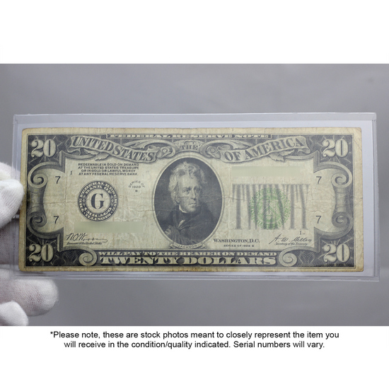 1928 $20 Redeemable in Gold Federal Reserve Note in VG/F Condition
