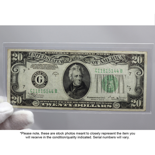 Series 1934A $20 Federal Reserve Note VG/F Condition