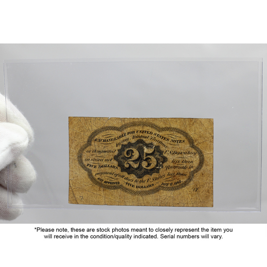 Series 1862 Twenty-Five Cent Fractional Currency Note VG/F Condition