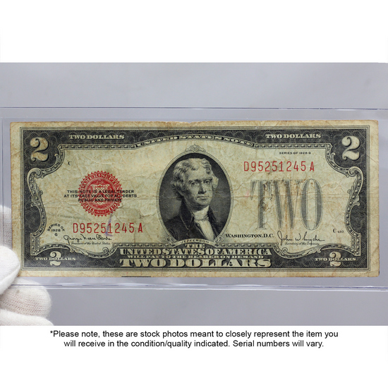 Series 1928 $2 Red Seal Legal Tender Note VG/VF Condition
