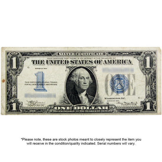 1934 $1 Silver Certificate Funny Back VG/F Condition