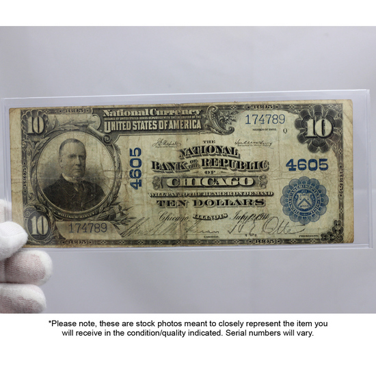 Series 1902 $10 USA National Currency The National Bank of the Republic of Chicago VG/F Condition