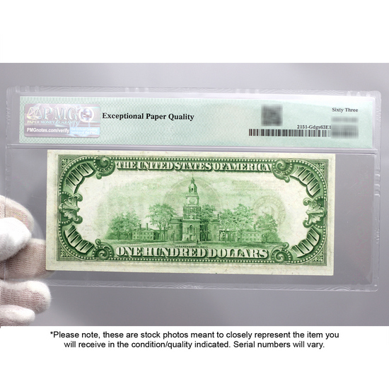 1928 $100 Redeemable in Gold Federal Reserve Note 63 EPQ PMG 1928 $100 Redeemable in Gold Federal Reserve Note 63 EPQ PMG