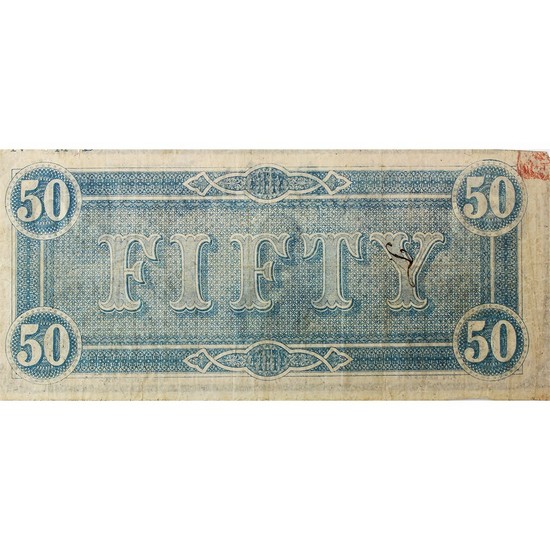 1864 $50 Confederate States of America Note VG/F Condition