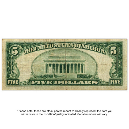 Series 1929 $5 National Currency Federal Reserve Bank of Chicago Note in VG/F Condition