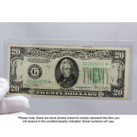 1934 $20 Federal Reserve Star Note F/VF Condition