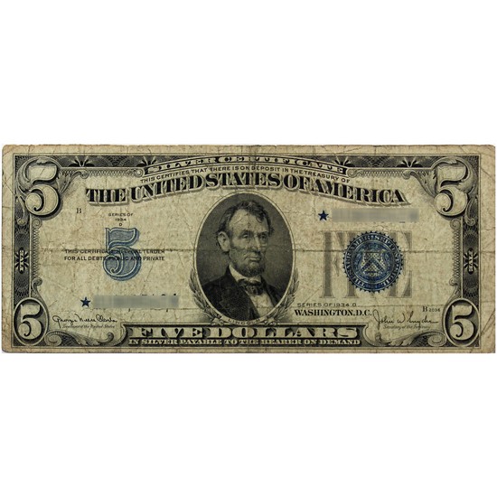 1934 $5 Silver Certificate Star Note Average Circulated Condition