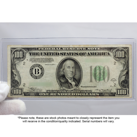 1934 $100 Note Federal Reserve Note F/VF Condition