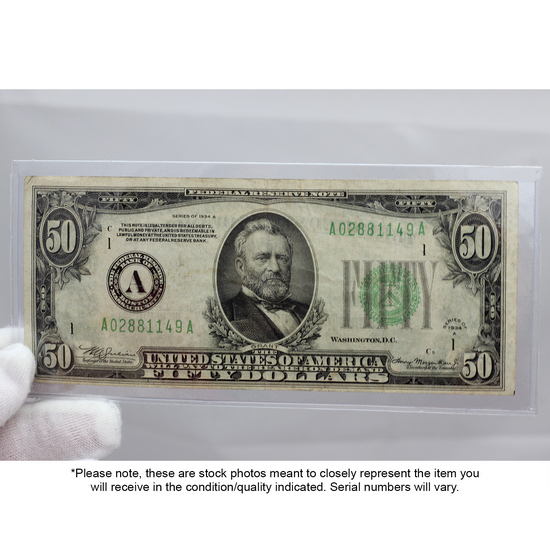 1934 $50 Federal Reserve Note F/VF Condition