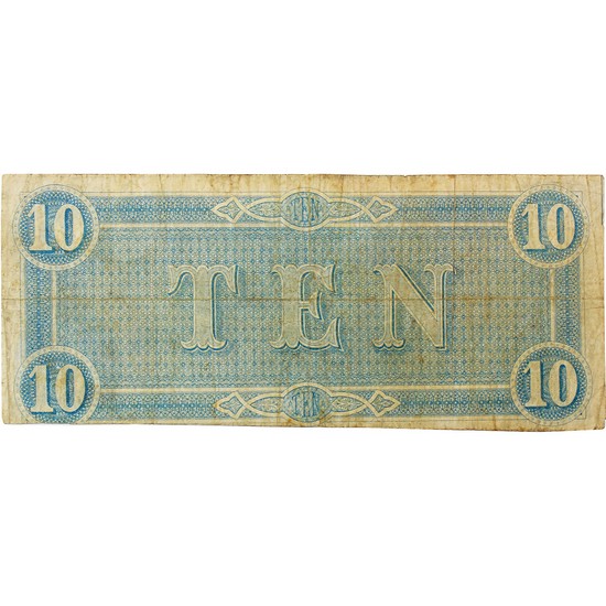 1864 $10 Confederate States of America Note in F/VF Condition 1864 $10 Confederate States of America Note in F/VF Condition