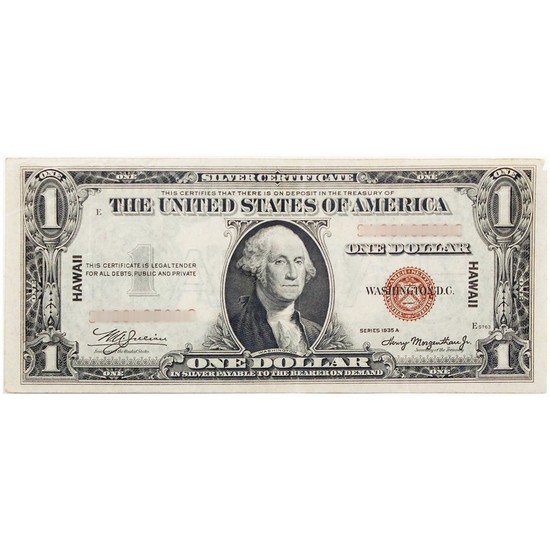 1935 A $1 Silver Certificate Hawaii Note Fine- Very Fine Condition