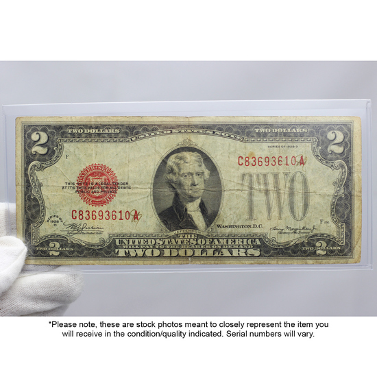 Series 1928/1953/1963 $2 Red Seal Legal Tender Note Damaged/Cull Condition
