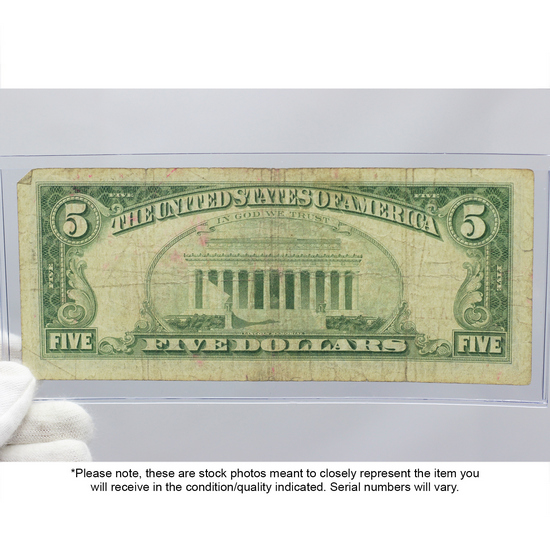 Series 1928/1953/1963 $5 Red/Blue Seal Note Damaged/Cull Condition Series 1928/1953/1963 $5 Red/Blue Seal Note Damaged/Cull Condition