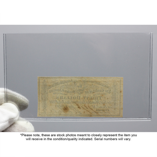 1864 $30 Confederate States of America Bond Note in EF/AU Condition 1864 $30 Confederate States of America Bond Note in EF/AU Condition