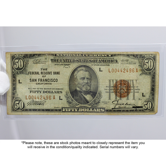 Series 1929 $50 National Currency Federal Reserve Bank of San Francisco Note in VG/F Condition