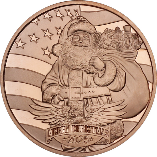 2025 Merry Christmas Patriotic Santa Claus 1 AVDP Ounce Fine Copper Medallion in Gift Box 2025 Merry Christmas Patriotic Santa Claus 1 AVDP Ounce Fine Copper Medallion in Gift Box