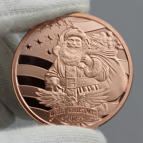 2025 Merry Christmas Patriotic Santa Claus 1 AVDP Ounce Fine Copper Medallion in Gift Box