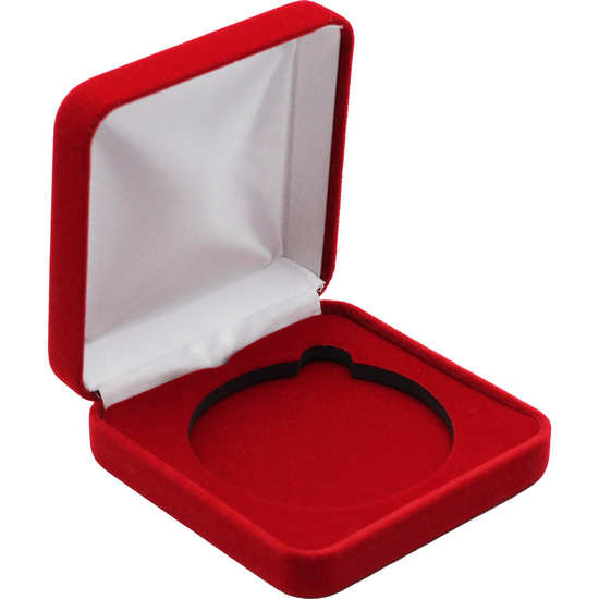 Red Velvet Hinged Gift Box for 5oz Silver Rounds (71mm Capsule)