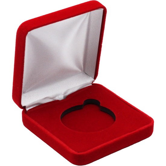 Red Velvet Hinged Gift Box for 1oz Silver Rounds and Silver Eagle Coins (44.5mm Capsule)