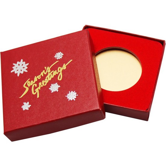 Season's Greetings Red Laminated Cardboard Box for 39mm Medallion