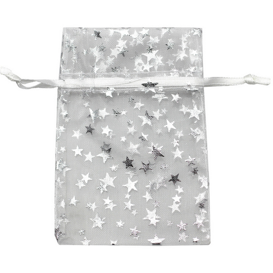 Small White with Silver Stars Organza Pouch